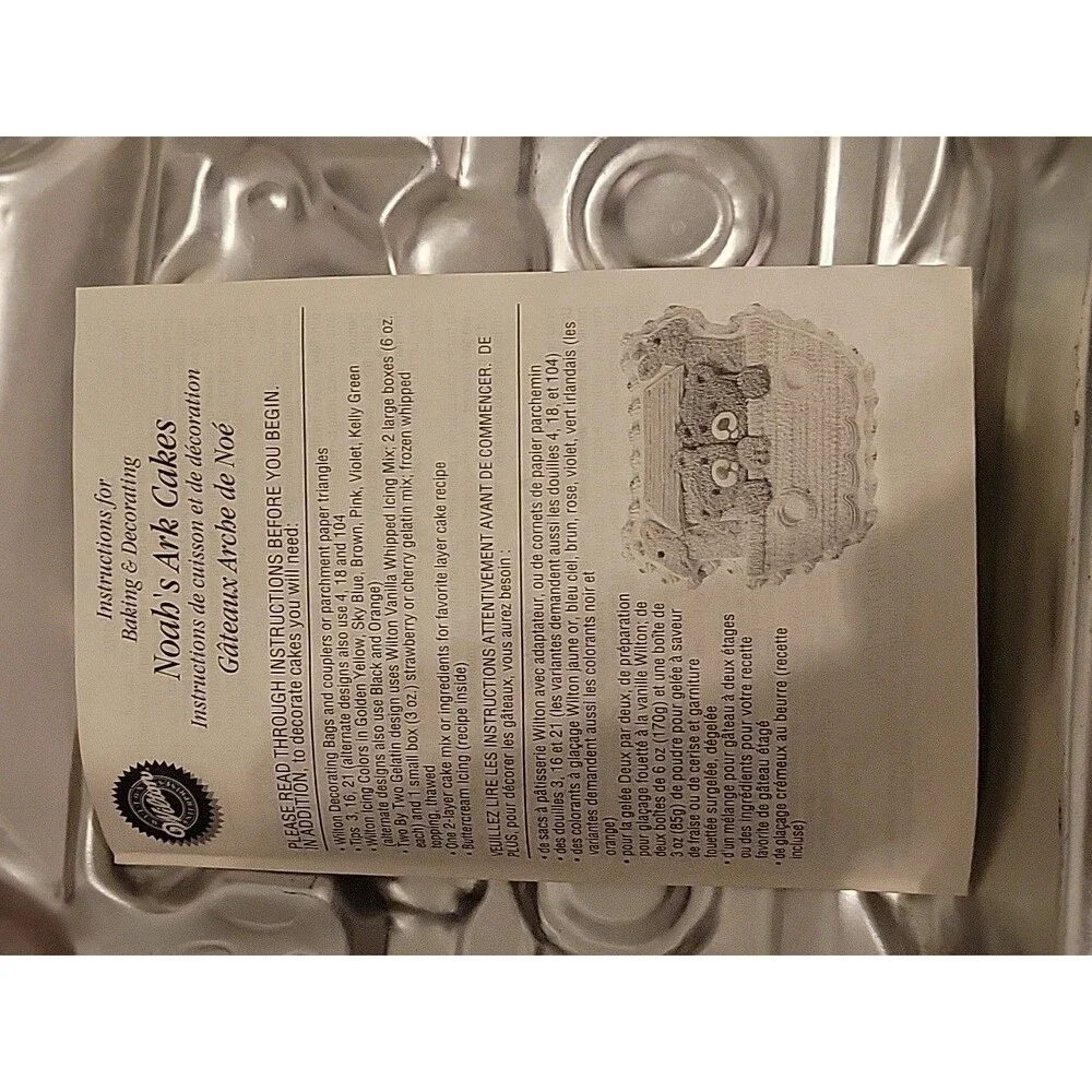Wilton 1999 Noahs Ark Cake Pan Bears Giraffes Baking Mold 2105-2026 Instructions